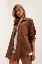 Bigdart 20153 Single Pocket Oversize Linen Shirt - Brown