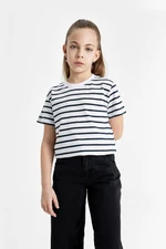 DEFACTO Girls Crew Neck Striped Short Sleeve T-Shirt