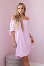 Women's dress with ties on the sleeves - candy pink