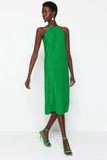 Trendyol Green Shift/Plain Zero Sleeve Midi Pleated Knitted Dress