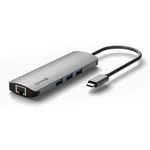 Alumínium USB-C HUB Swissten 8-in-1 (USB-C PD, HDMI, LAN, 3x USB 3.0, SD, MicroSD)