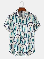 Mens All Over Funny Ghost Print Halloween Short Sleeve Shirts