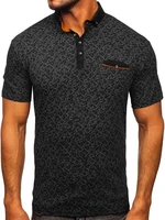 Tricou polo negru cu imprimeu Bolf 192419