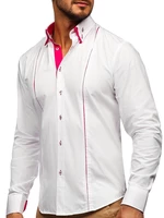Bílo-růžová pánská elegantní košile s dlouhým rukávem Bolf 4744