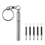 Telescopic Pen with Key Ring Stainless Steel Mini Ballpoint Pen Portable Stationery Supplies