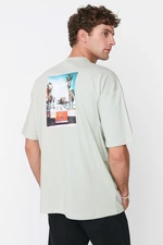 Trendyol Men's Oversize/Wide Cut Crew Neck Short Sleeve Tropical Print 100% Cotton T-Shirt.