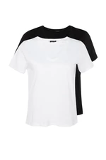 Trendyol Curve Black-White 2 Pack Basic 100% Cotton Knitted T-Shirt