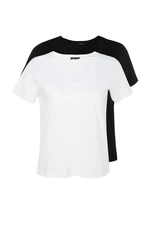 Trendyol Curve Black-White 2-Pack Basic 100% Cotton Knitted T-Shirt