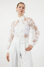 Trendyol White Floral Patterned Tied Woven Blouse