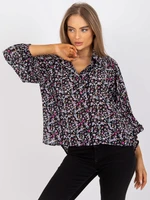 Black blouse with a loose fit with ZULUNA print