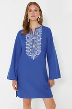 Trendyol Blue Mini Woven Embroidered 100% Cotton Beach Dress