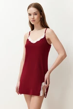 Trendyol Burgundy Lace and Bow Detailed Rope Strap Knitted Nightgown