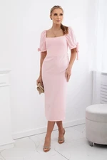 Women's dress gathered at the back with tie-up sleeves - light pink