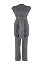 Trendyol Anthracite Belted Brass Knitted Sweater-Pants Knitwear Bottom-Top Set