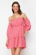 Trendyol Fuchsia Mini Woven Ruffled Muslin Beach Dress