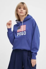 Mikina Polo Ralph Lauren dámská, tmavomodrá barva, s kapucí, s potiskem, 211935600