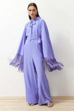 Trendyol Lilac Evening Dress Jumpsuit Tasseled Cape Suit