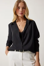 Happiness İstanbul Women's Black Soft Textured Basic Shirt