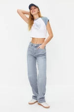 Trendyol Blue-Grey Low Waist Wide Leg Jeans