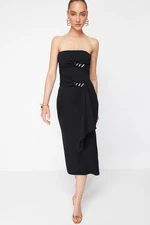 Trendyol X Zeynep Tosun Black Knitted Snake Accessory Detailed Elegant Evening Dress