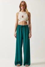 Happiness İstanbul Women's Emerald Green Flowy Knitted Palazzo Trousers