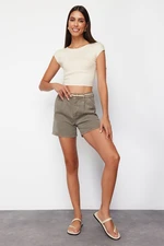 Trendyol Khaki 100% Tencel™ Pleated Denim Shorts