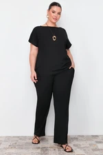 Trendyol Curve Black T-shirt-Pants Knitted Seasonal Bottom-Top Set