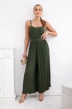 Pleated jumpsuit with khaki straps