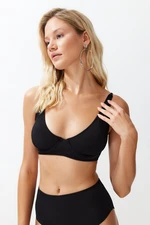 Trendyol Black Balconette Push Up Textured Bikini Top