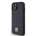 Zadní kryt DKNY PU Leather Repeat Pattern Stack Logo Magsafe pro Apple iPhone 15, černá