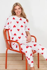 Trendyol White 100% Cotton Heart Knitted Pajama Set