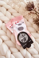 Children's striped socks with teddy bear pink