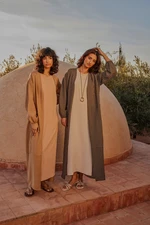 Trendyol Khaki Long Linen Look Striped Woven Cape & Abaya & Abaya