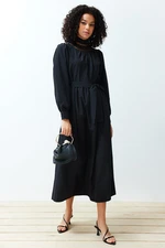 Trendyol Black Cat Ladder Lace Detailed Belted Woven Dress