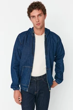 Trendyol Navy Blue Men's Zippered Hooded Denim Jacket