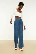 Trendyol Blue Elastic Waist High Waist Wide Leg Jeans