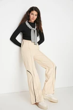 Trendyol Beige Wide Leg Rib Stitching Detail Fleece Inner Sports Trousers