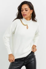 Cool & Sexy Women's Ecru Chain Detailed Knitwear Sweater