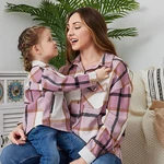 2023 New Mom Daughter Matching Outfit Fleece Plaid Shirt Coat Warm Soft Mommy and Me Clothes Pocket Outerwear Family Look Jacket