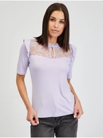 Orsay Light Purple Women's T-shirt with Lace - Women