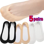 5pairs Silicone Anti-slip Invisible No Show Socks Summer Ultra-thin Breathable Sock Shoe Slippers Ice Silk Low Cut Boat Socks
