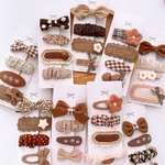 8pcs/set Korean Coffee Color Hair Pin Bow Knit Fabric Princess Hair Clips for Children Baby Girls Headwear Kids Hair Accessories