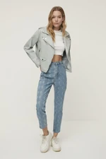 Trendyol Blue Printed High Waist Mom Jeans