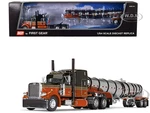 Peterbilt 379 with 63" Mid-Roof Sleeper and Polar Deep Drop Tank Trailer Burnt Orange and Black 1/64 Diecast Model by DCP/First Gear