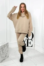 Insulated cotton set, sweatshirt with embroidery + beige trousers