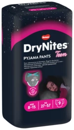 HUGGIES® Dry Nites large pre dievčatá plienkové nohavičky 27-57 kg, 9 ks