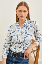 Olalook Women's Rose Indigo Patterned Woven Viscose Shirt