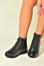 Fox Shoes Black Genuine Leather Comfort Orthopedic Sole Women's Boots