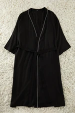 Trendyol Curve Black 2-Piece Viscose Binding Dressing Gown-Pajama Bottom Woven Pajama Set