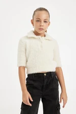 DEFACTO Girl Ecru Regular Fit Polo Collar Soft Textured Knitwear Sweater